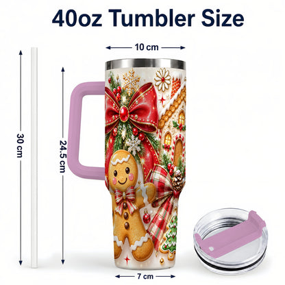 #pl[40oz|Pink] Gingerbread House 40oz Tumbler, Holiday Cookie Stainless Steel Travel Cup