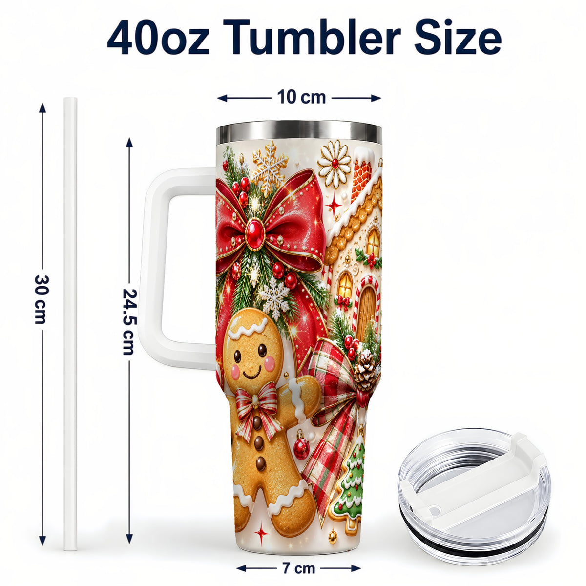 #pl[40oz|White] Gingerbread House 40oz Tumbler, Holiday Cookie Stainless Steel Travel Cup