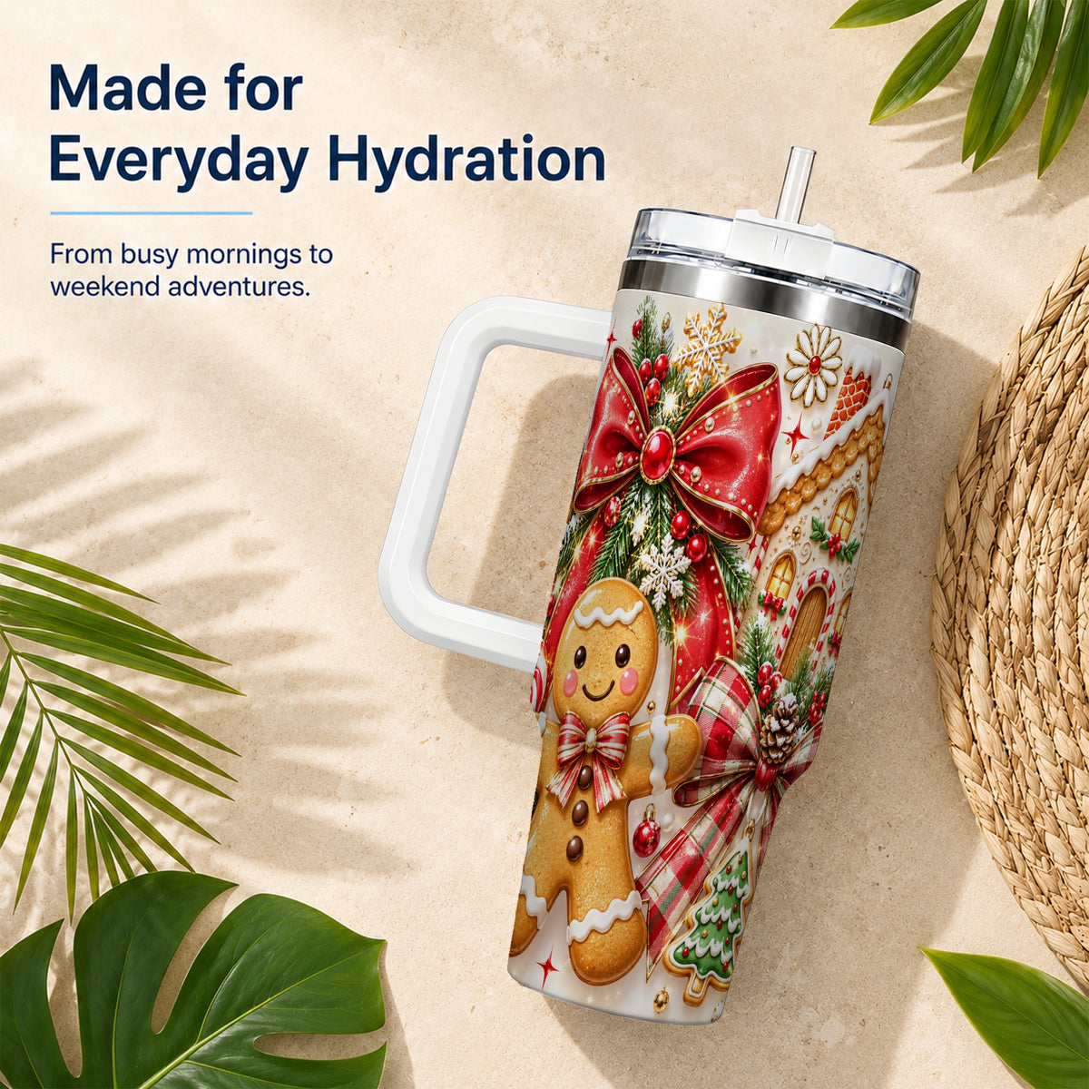 Gingerbread House 40oz Tumbler, Holiday Cookie Stainless Steel Travel Cup