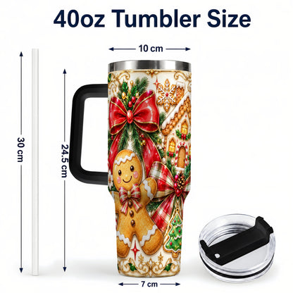 #pl[40oz|Black] Gingerbread Bow 40oz Tumbler with Handle, Holiday Cookie Travel Cup