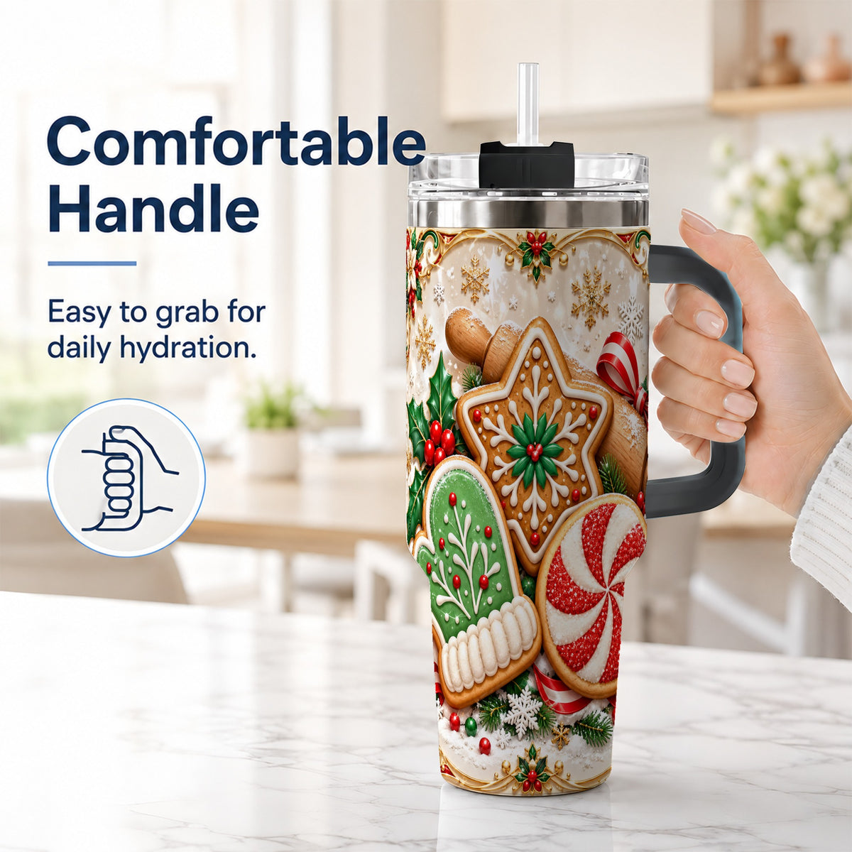 #pl[40oz|Black] Christmas Cookie 40oz Tumbler, Gingerbread Treat Stainless Steel Travel Cup