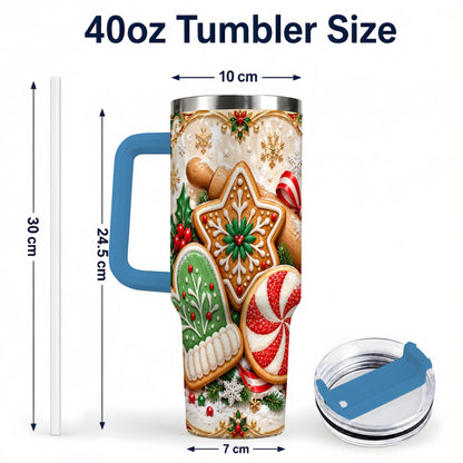 #pl[40oz|Blue] Christmas Cookie 40oz Tumbler, Gingerbread Treat Stainless Steel Travel Cup