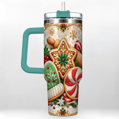 #pl[40oz|Green] Christmas Cookie 40oz Tumbler, Gingerbread Treat Stainless Steel Travel Cup