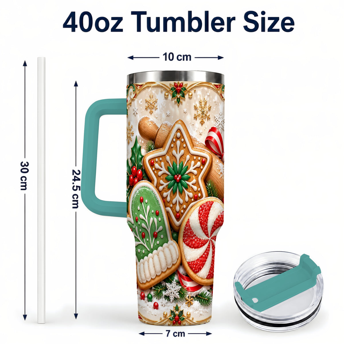 #pl[40oz|Green] Christmas Cookie 40oz Tumbler, Gingerbread Treat Stainless Steel Travel Cup
