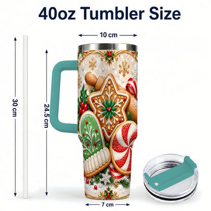 #pl[40oz|Green] Christmas Cookie 40oz Tumbler, Gingerbread Treat Stainless Steel Travel Cup