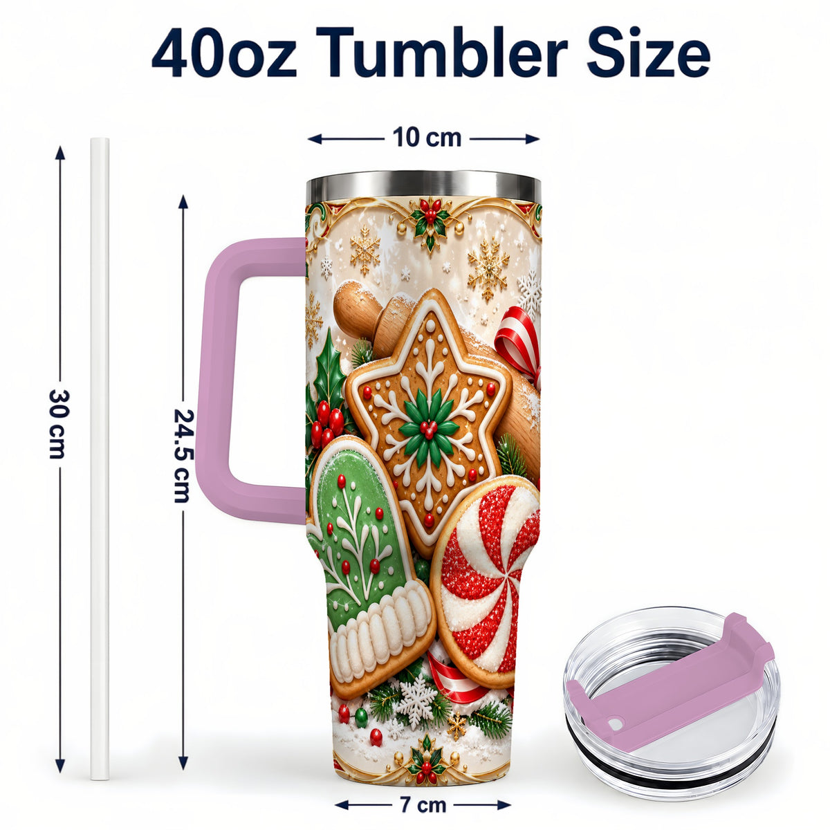 #pl[40oz|Pink] Christmas Cookie 40oz Tumbler, Gingerbread Treat Stainless Steel Travel Cup