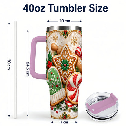#pl[40oz|Pink] Christmas Cookie 40oz Tumbler, Gingerbread Treat Stainless Steel Travel Cup