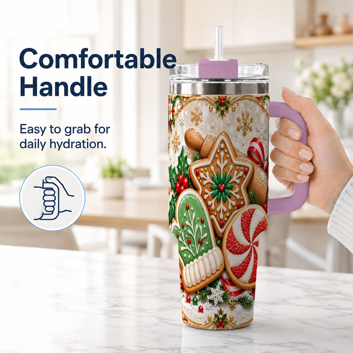 #pl[40oz|Pink] Christmas Cookie 40oz Tumbler, Gingerbread Treat Stainless Steel Travel Cup