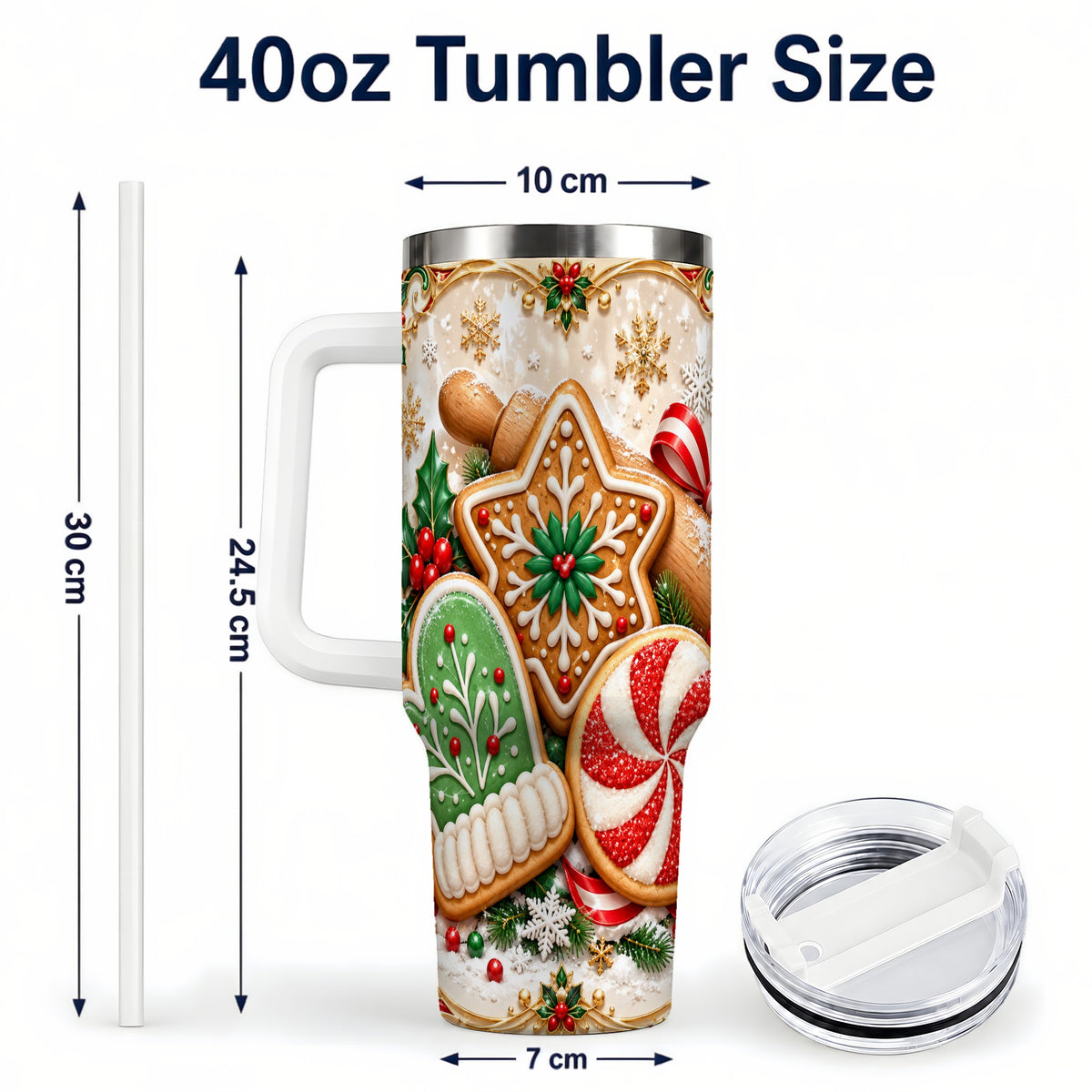 #pl[40oz|White] Christmas Cookie 40oz Tumbler, Gingerbread Treat Stainless Steel Travel Cup