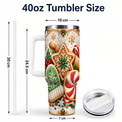 #pl[40oz|White] Christmas Cookie 40oz Tumbler, Gingerbread Treat Stainless Steel Travel Cup
