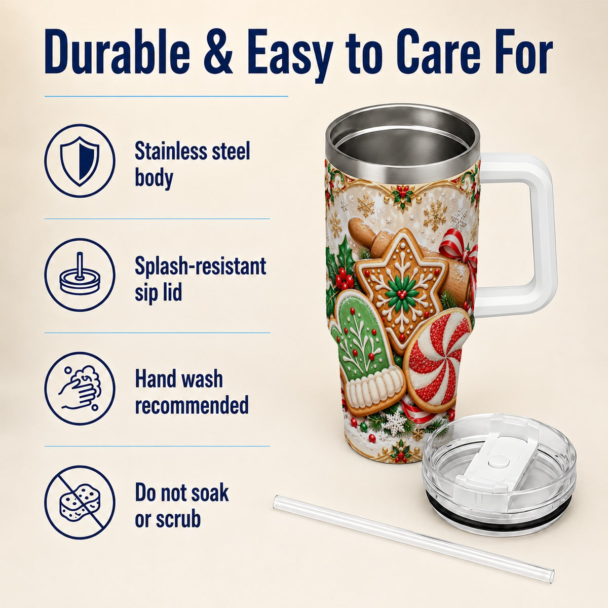 Christmas Cookie 40oz Tumbler, Gingerbread Treat Stainless Steel Travel Cup