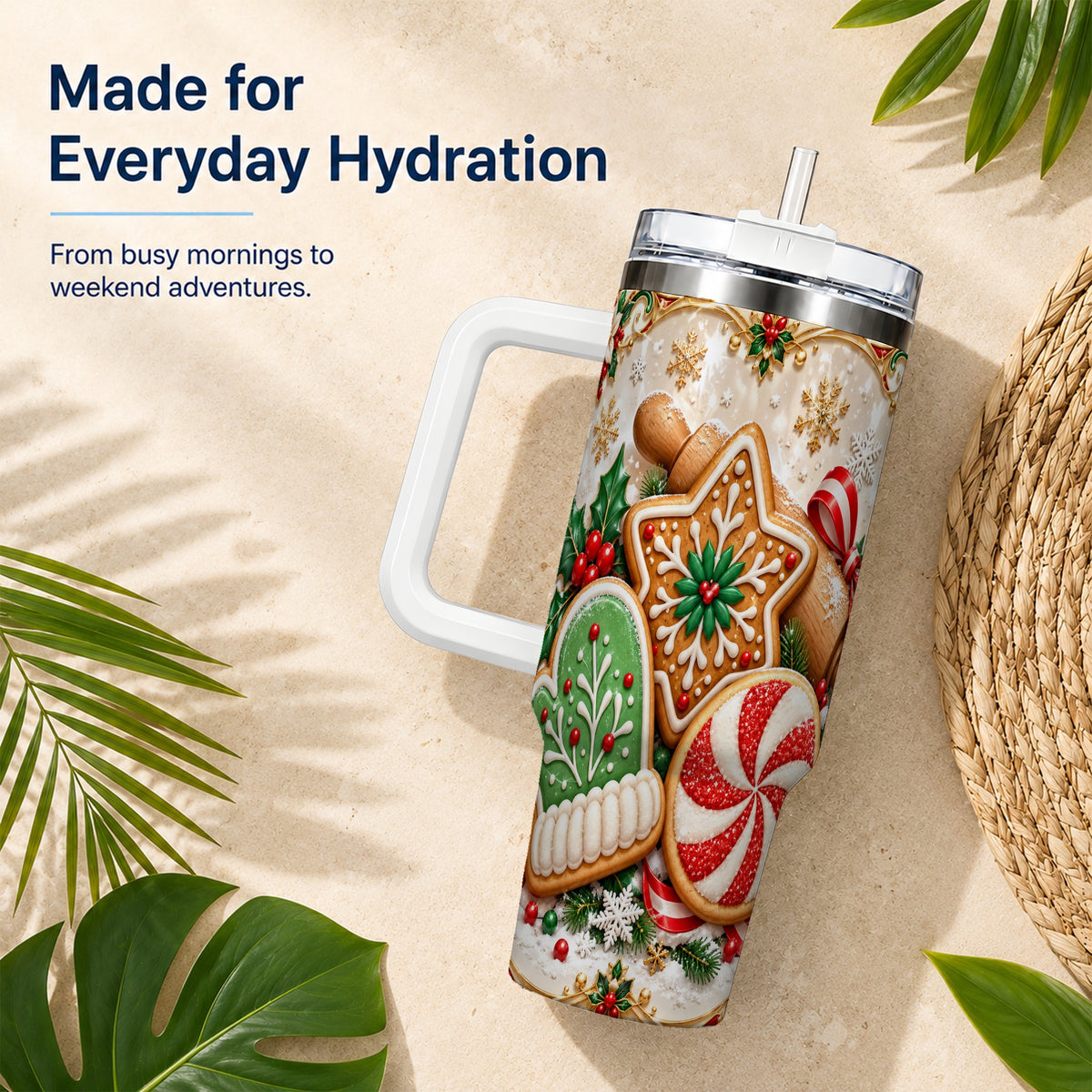 Christmas Cookie 40oz Tumbler, Gingerbread Treat Stainless Steel Travel Cup
