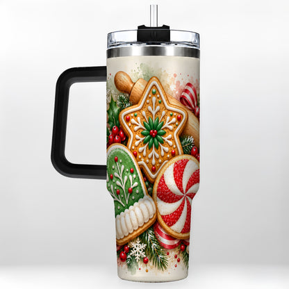#pl[40oz|Black] Cookie Tumbler 40oz, Gingerbread Tumbler, Stainless Steel Travel Cup