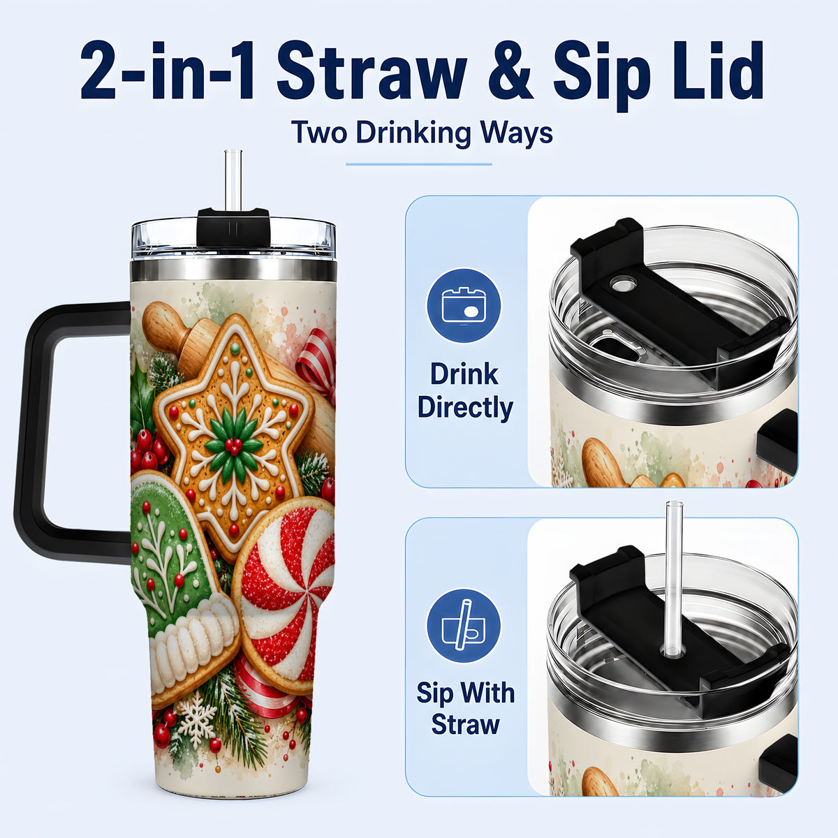 #pl[40oz|Black] Cookie Tumbler 40oz, Gingerbread Tumbler, Stainless Steel Travel Cup