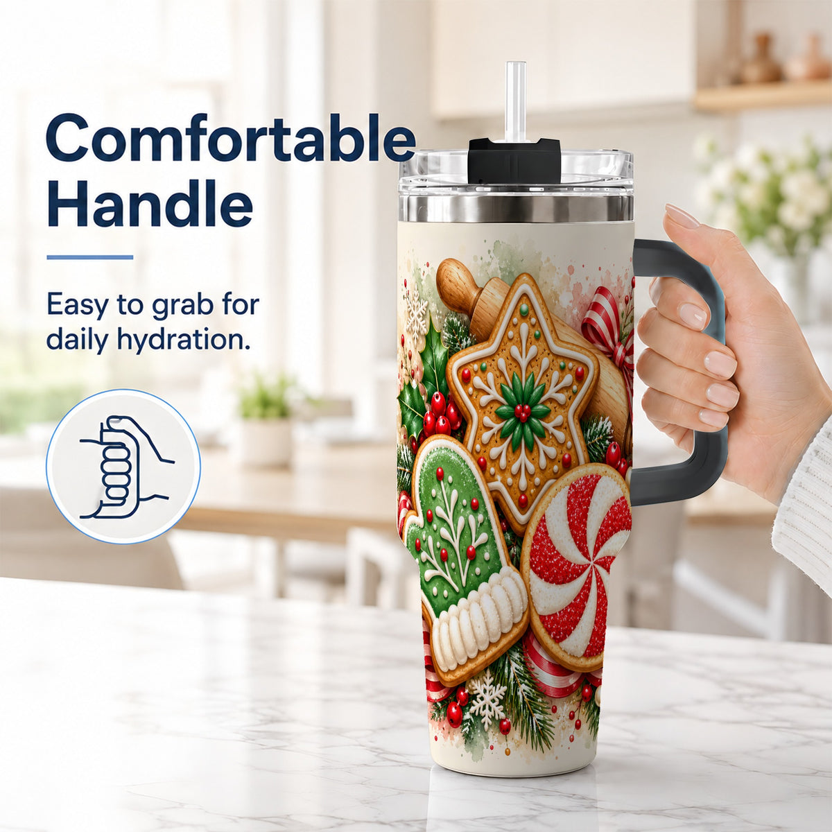 #pl[40oz|Black] Cookie Tumbler 40oz, Gingerbread Tumbler, Stainless Steel Travel Cup
