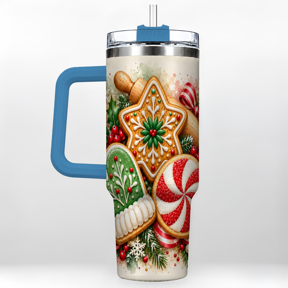 #pl[40oz|Blue] Cookie Tumbler 40oz, Gingerbread Tumbler, Stainless Steel Travel Cup