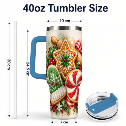 #pl[40oz|Blue] Cookie Tumbler 40oz, Gingerbread Tumbler, Stainless Steel Travel Cup