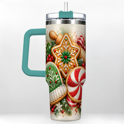 #pl[40oz|Green] Cookie Tumbler 40oz, Gingerbread Tumbler, Stainless Steel Travel Cup