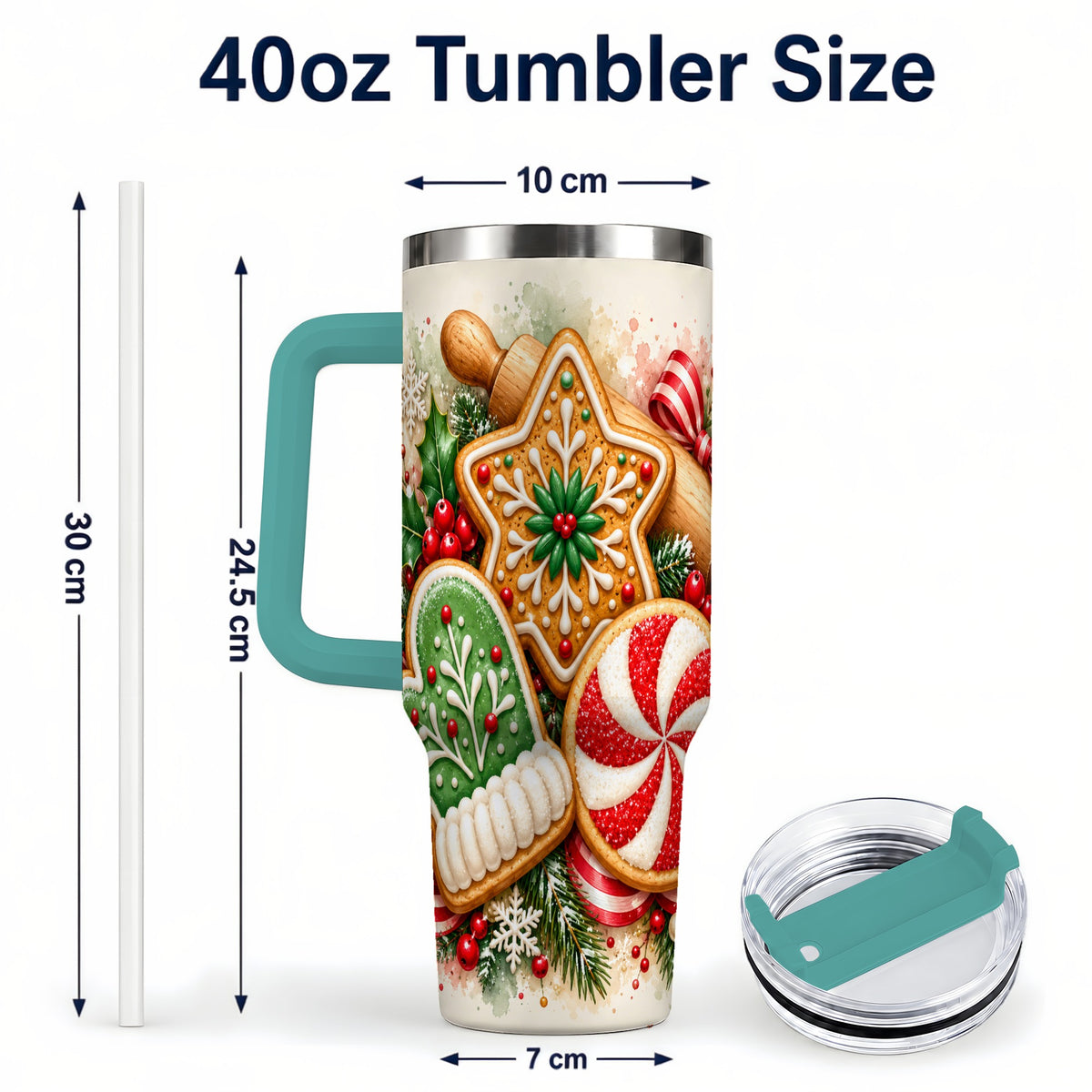 #pl[40oz|Green] Cookie Tumbler 40oz, Gingerbread Tumbler, Stainless Steel Travel Cup