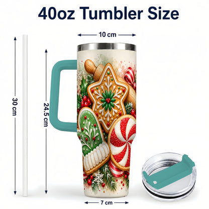 #pl[40oz|Green] Cookie Tumbler 40oz, Gingerbread Tumbler, Stainless Steel Travel Cup