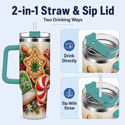 #pl[40oz|Green] Cookie Tumbler 40oz, Gingerbread Tumbler, Stainless Steel Travel Cup