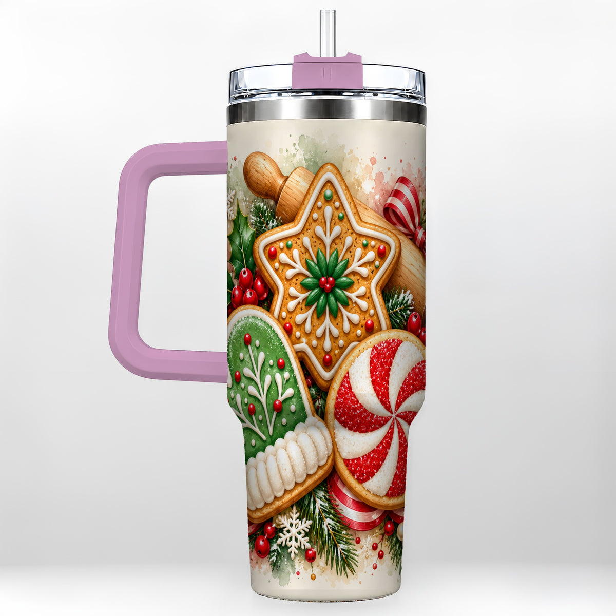 #pl[40oz|Pink] Cookie Tumbler 40oz, Gingerbread Tumbler, Stainless Steel Travel Cup