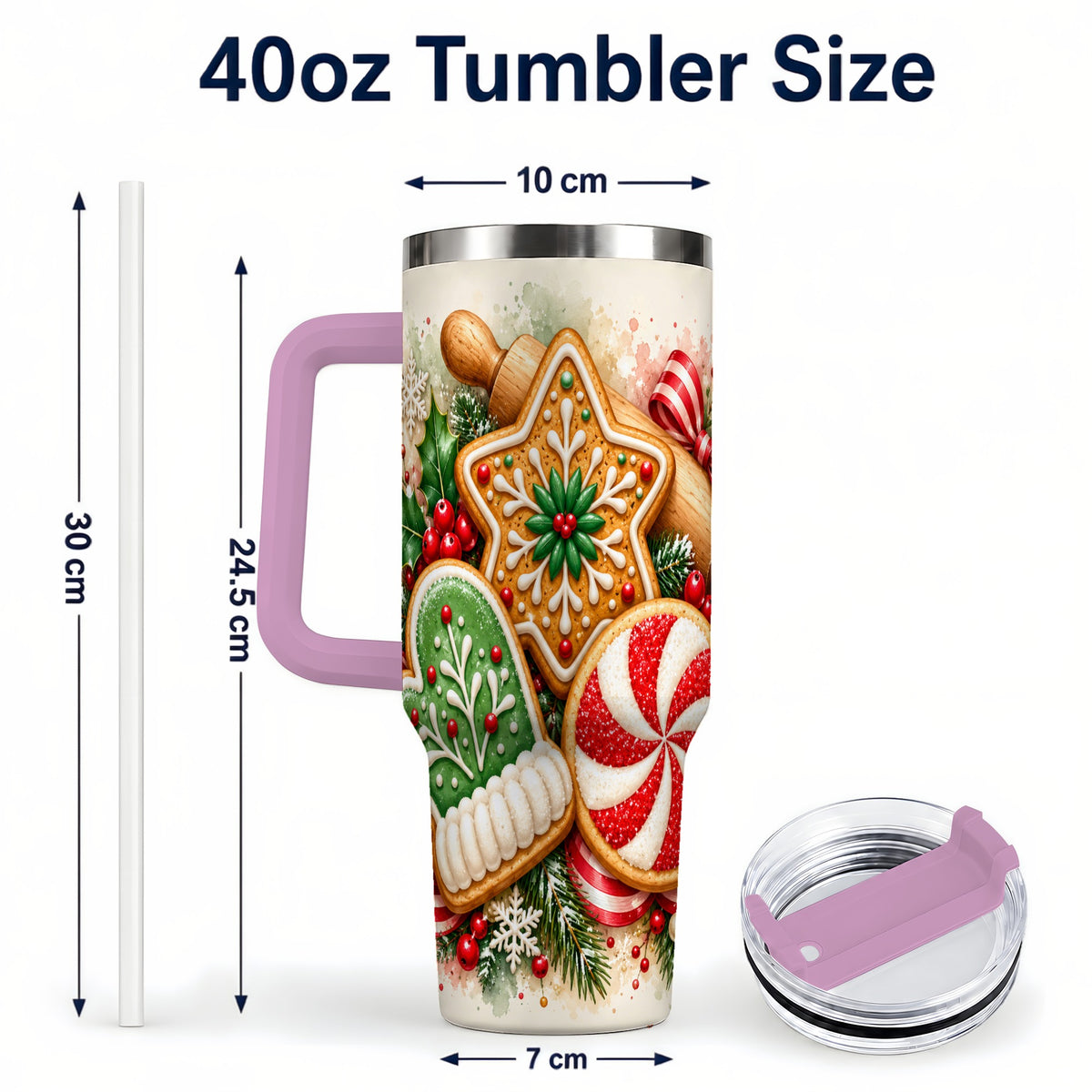 #pl[40oz|Pink] Cookie Tumbler 40oz, Gingerbread Tumbler, Stainless Steel Travel Cup