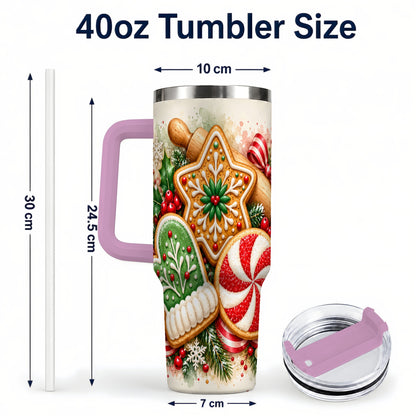 #pl[40oz|Pink] Cookie Tumbler 40oz, Gingerbread Tumbler, Stainless Steel Travel Cup