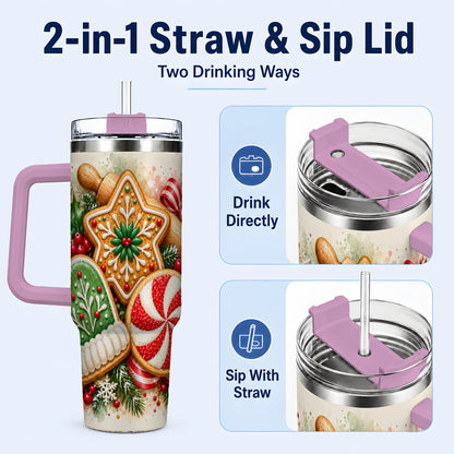 #pl[40oz|Pink] Cookie Tumbler 40oz, Gingerbread Tumbler, Stainless Steel Travel Cup