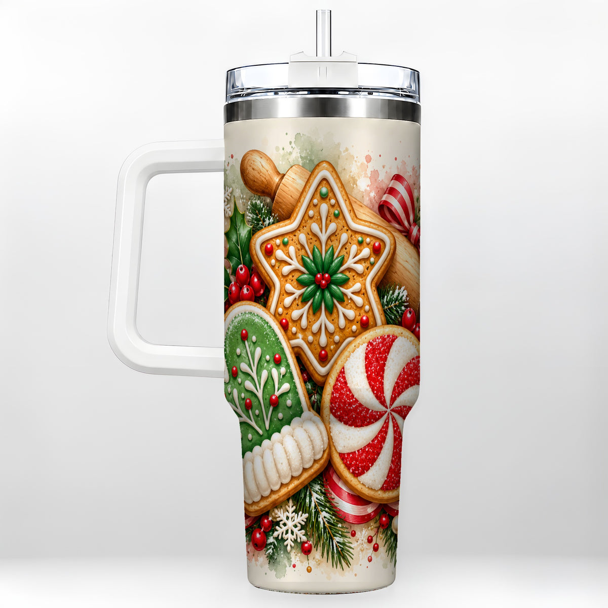 Cookie Tumbler 40oz, Gingerbread Tumbler, Stainless Steel Travel Cup