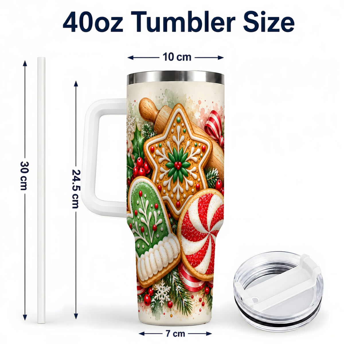 #pl[40oz|White] Cookie Tumbler 40oz, Gingerbread Tumbler, Stainless Steel Travel Cup