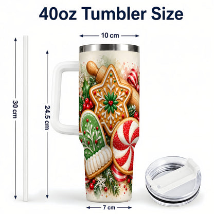 #pl[40oz|White] Cookie Tumbler 40oz, Gingerbread Tumbler, Stainless Steel Travel Cup