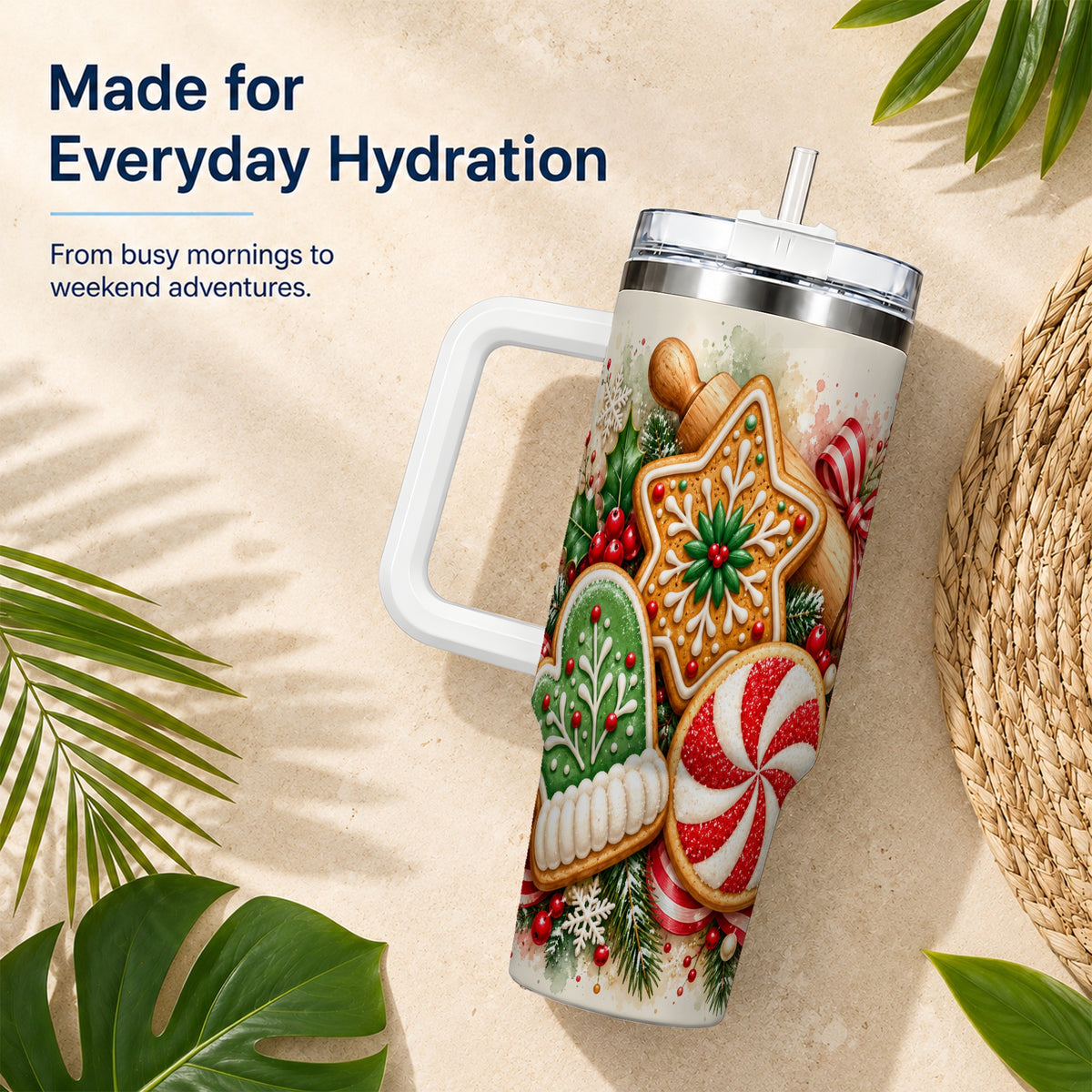 Cookie Tumbler 40oz, Gingerbread Tumbler, Stainless Steel Travel Cup