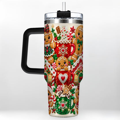 #pl[40oz|Black] Gingerbread Tumbler 40oz, Holiday Tumbler, Stainless Steel Travel Cup