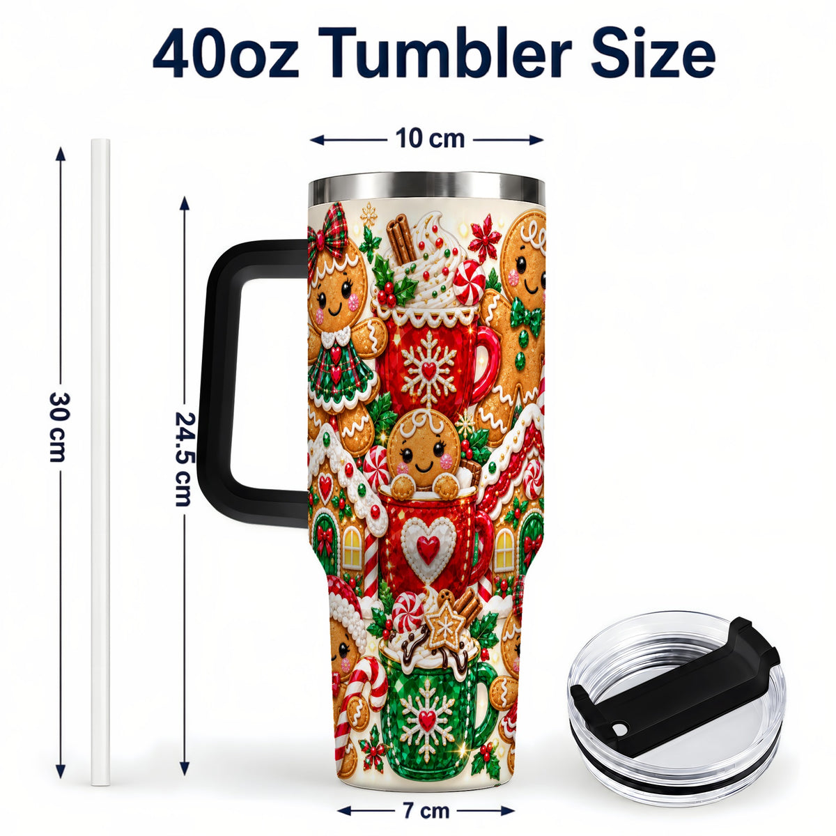 #pl[40oz|Black] Gingerbread Tumbler 40oz, Holiday Tumbler, Stainless Steel Travel Cup