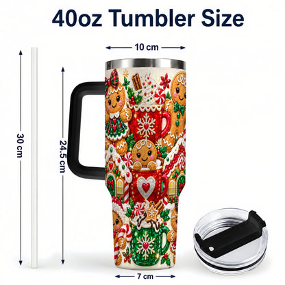 #pl[40oz|Black] Gingerbread Tumbler 40oz, Holiday Tumbler, Stainless Steel Travel Cup