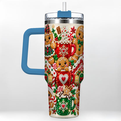 #pl[40oz|Blue] Gingerbread Tumbler 40oz, Holiday Tumbler, Stainless Steel Travel Cup