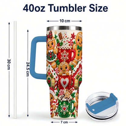 #pl[40oz|Blue] Gingerbread Tumbler 40oz, Holiday Tumbler, Stainless Steel Travel Cup