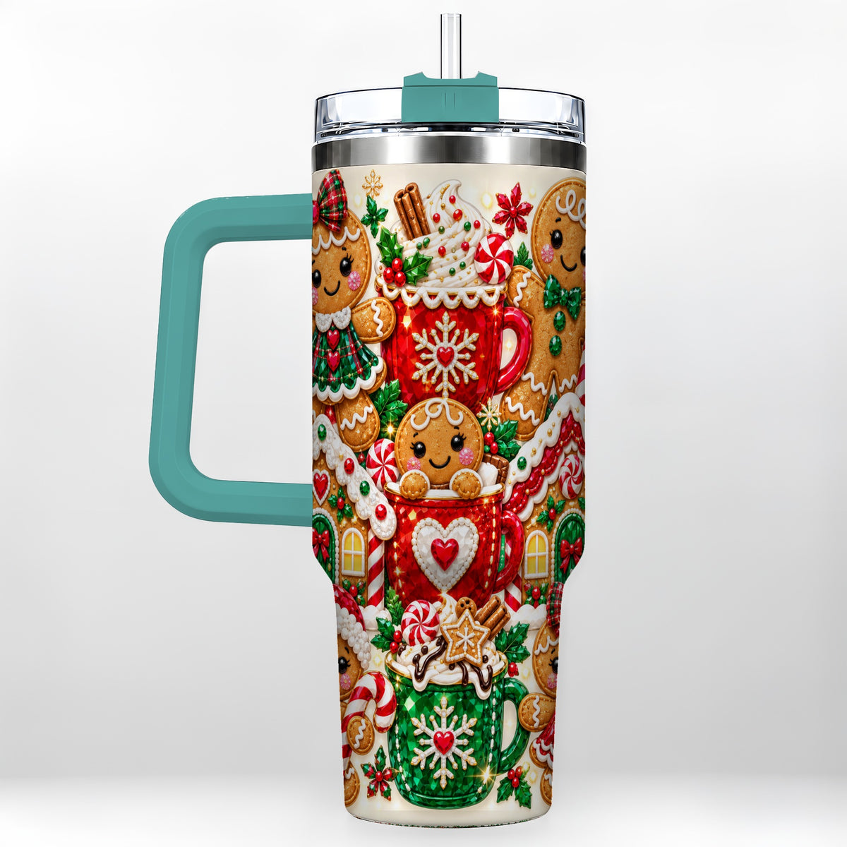 #pl[40oz|Green] Gingerbread Tumbler 40oz, Holiday Tumbler, Stainless Steel Travel Cup
