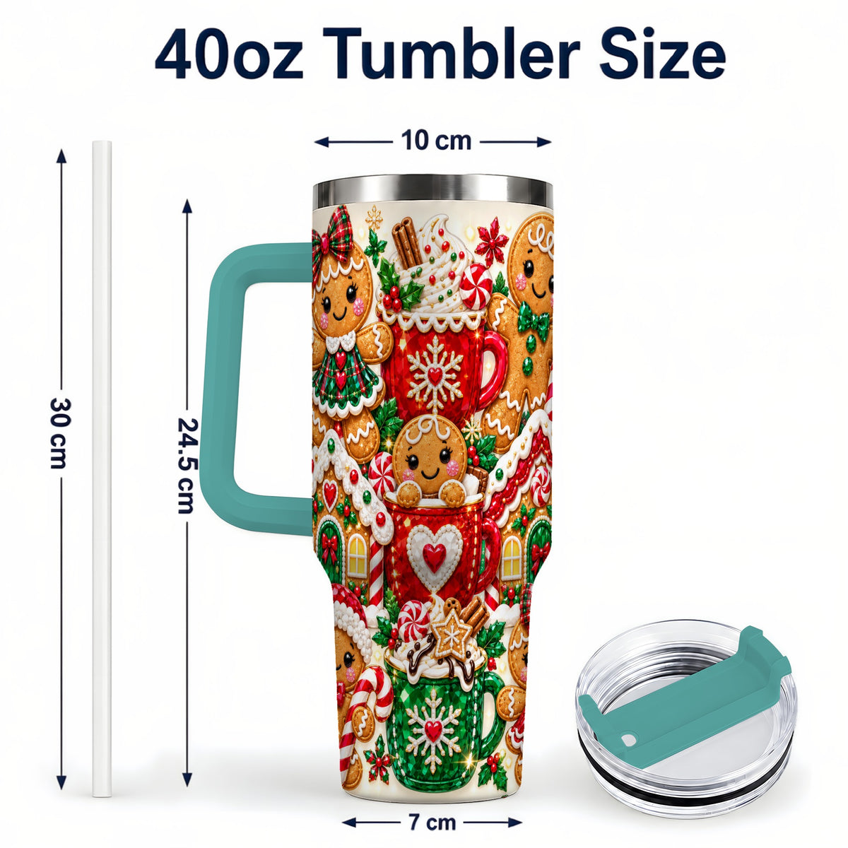 #pl[40oz|Green] Gingerbread Tumbler 40oz, Holiday Tumbler, Stainless Steel Travel Cup