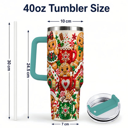 #pl[40oz|Green] Gingerbread Tumbler 40oz, Holiday Tumbler, Stainless Steel Travel Cup