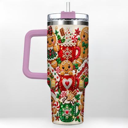 #pl[40oz|Pink] Gingerbread Tumbler 40oz, Holiday Tumbler, Stainless Steel Travel Cup