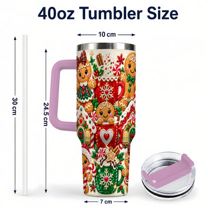 #pl[40oz|Pink] Gingerbread Tumbler 40oz, Holiday Tumbler, Stainless Steel Travel Cup