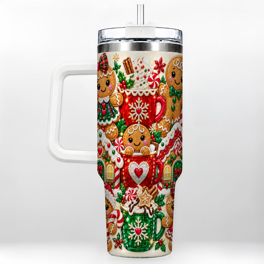 Gingerbread Tumbler 40oz, Holiday Tumbler, Stainless Steel Travel Cup