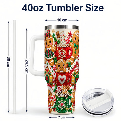 #pl[40oz|White] Gingerbread Tumbler 40oz, Holiday Tumbler, Stainless Steel Travel Cup