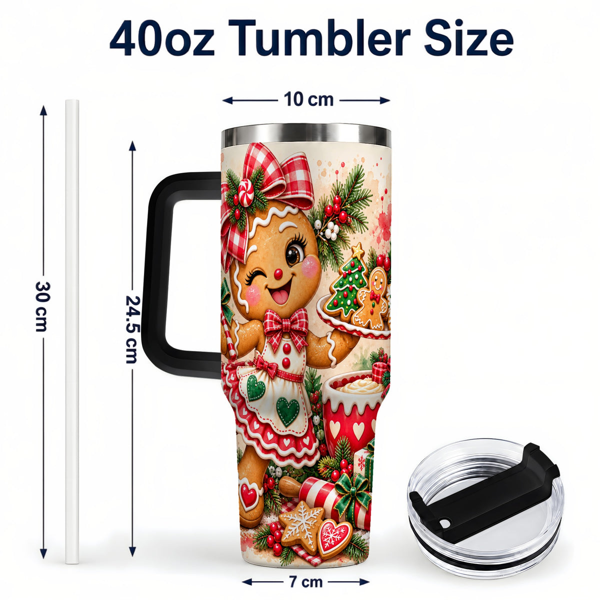 #pl[40oz|Black] Baker Tumbler 40oz, Christmas Tumbler, Stainless Steel Travel Cup
