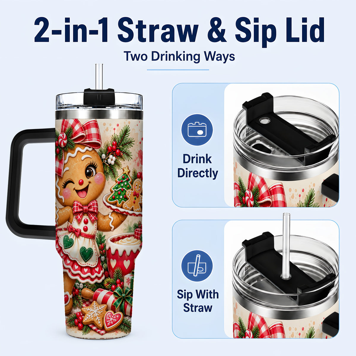 #pl[40oz|Black] Baker Tumbler 40oz, Christmas Tumbler, Stainless Steel Travel Cup