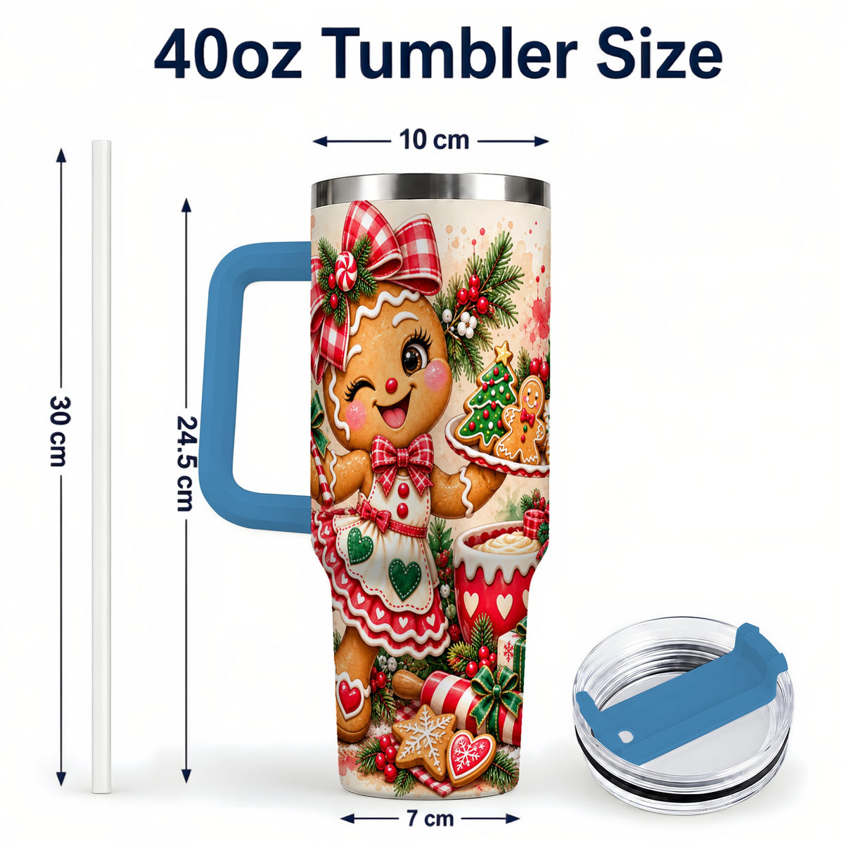 #pl[40oz|Blue] Baker Tumbler 40oz, Christmas Tumbler, Stainless Steel Travel Cup