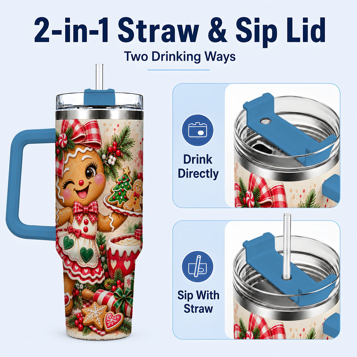 #pl[40oz|Blue] Baker Tumbler 40oz, Christmas Tumbler, Stainless Steel Travel Cup