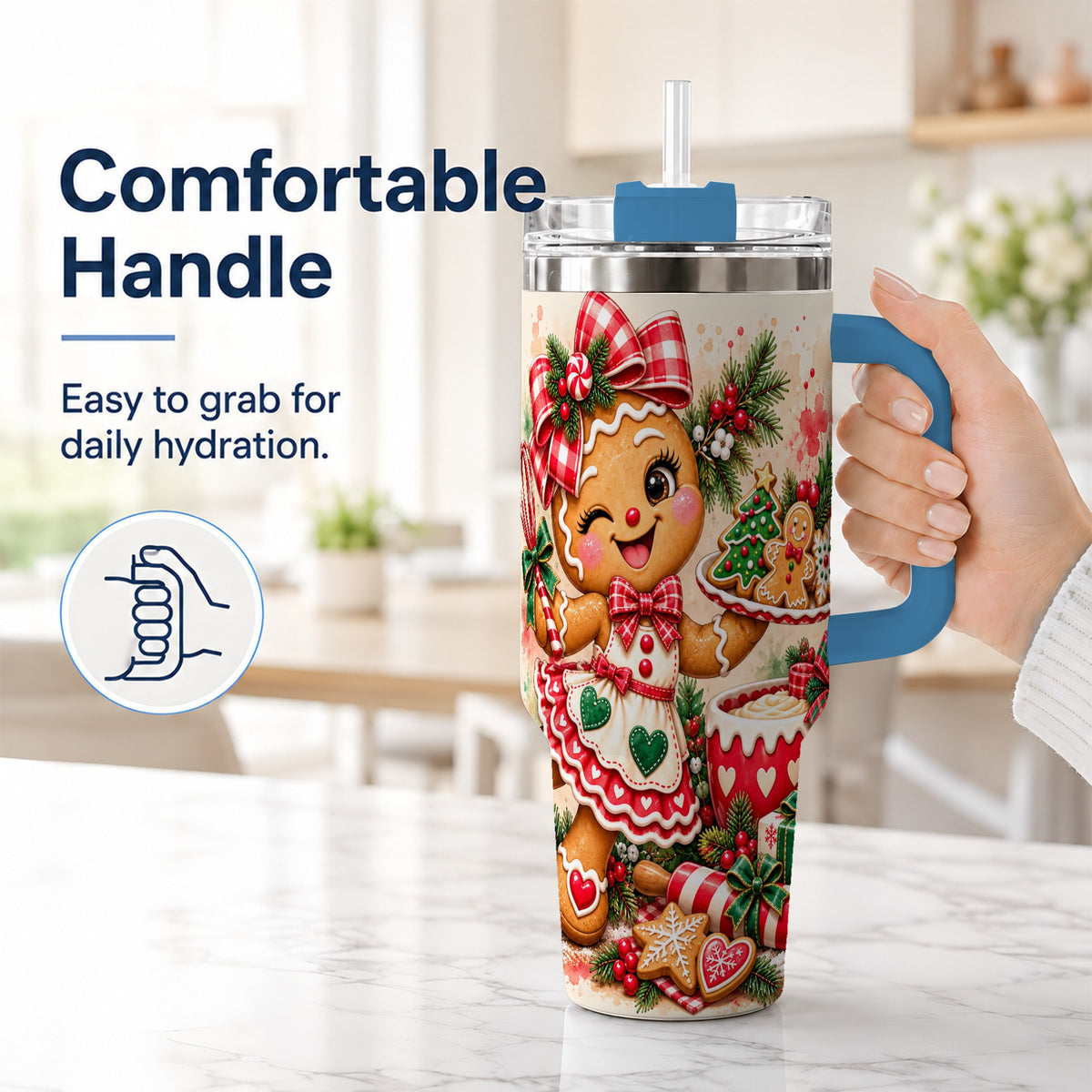 #pl[40oz|Blue] Baker Tumbler 40oz, Christmas Tumbler, Stainless Steel Travel Cup